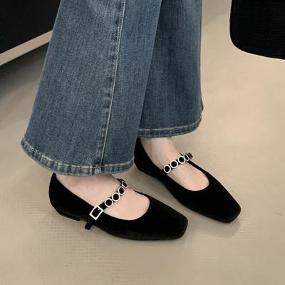 Одиночная обувь весна новая мода квадратный носок мелкий вырез удобная студенческая плоский каблук одна педаль ленивая обувь женская