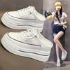 Popular Thick-soled Lace-up Heightening Little White Shoes for Women's 2025 Summer New Versatile Comfortable Casual Half Slippers for Women's Out