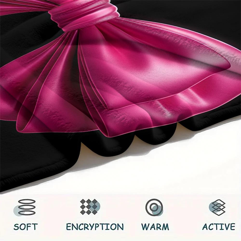 1Pc Pink Bow Print Flannel Blanket, High quality Comfortable for All Seasons, Home Decor, Warmth and Comfort, Perfect for Christmas Gifts W29