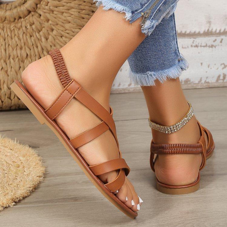Сандалии на плоской подошве женские летние с круглым носком и открытым носком модные женские туфли