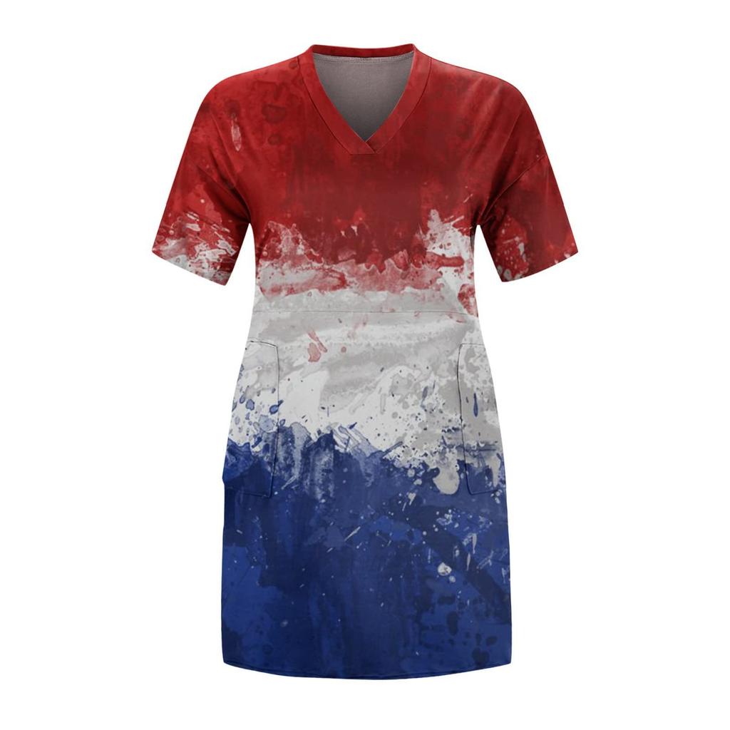 2022 женское летнее платье больших размеров с v-образным вырезом и коротким рукавом с карманом до колена повседневное платье ко Дню независимости
