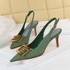 Bigtree European and American Style Banquet Women's Shoes Fine Heel 7cm High Heel Pointed Hollow Metal Square Buckle Single Shoes