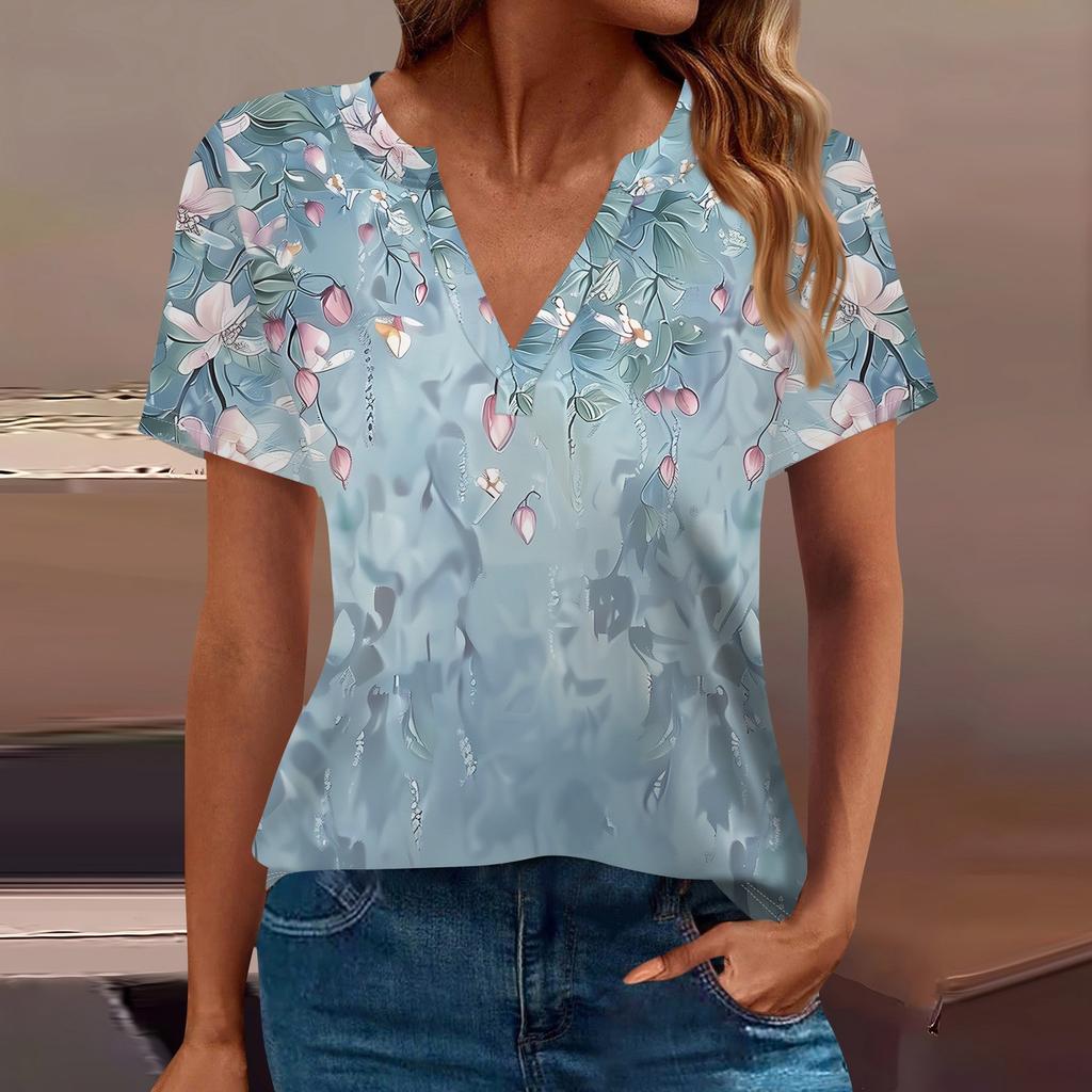 Women's T Shirt Tee Printed Short Sleeve Daily Weekend Fashion Basic V Neck Regular Top
