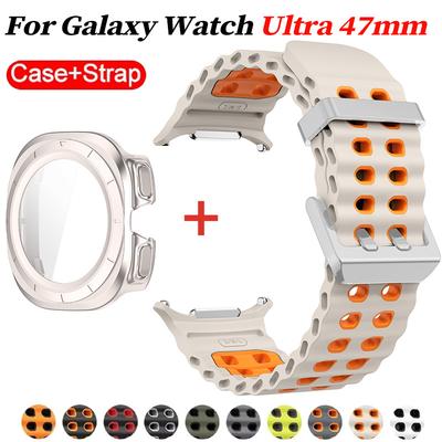 Стекло+Чехол+Ремешок для Samsung Galaxy Watch Ultra Ремешок 47 мм Спортивный силиконовый Браслет для Galaxy Watch Ultra 7 47 Аксессуары для ремешка