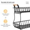 2 Tier Fruit Storage Basket Kitchen Countertop Organizer with Wooden Handle Mesh Carbon Steel Bowl for Bread Vegetable