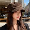 Japanese Retro Suede Beret Hat Women's Autumn and Winter New Flat Top Painter's Hat Big Head Circumference Showing Face Small Navy Hat