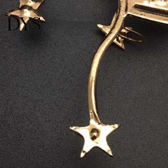 Fake Piercing Earring 1Pc Ear Clip Non Faux Crystal Shiny Geometric Electroplating Women Cuff Pentagram Fan-shaped Jewelry Decoration Gifts