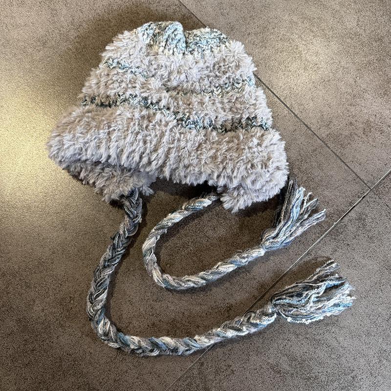 Hat Plush Winter With Color Blocking And Big Head Circumference Design For Daily