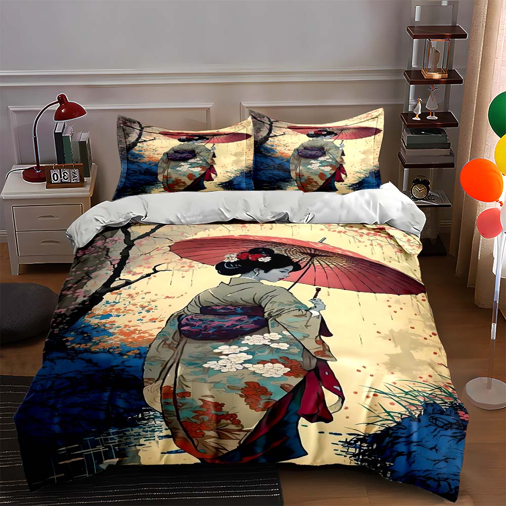 Elegant Geisha Illustration Bedding Duvet cover sets Duvet covers Pillowcases gifts (1 * Duvet Cover 2 * Pillowcases, without duvet insert)