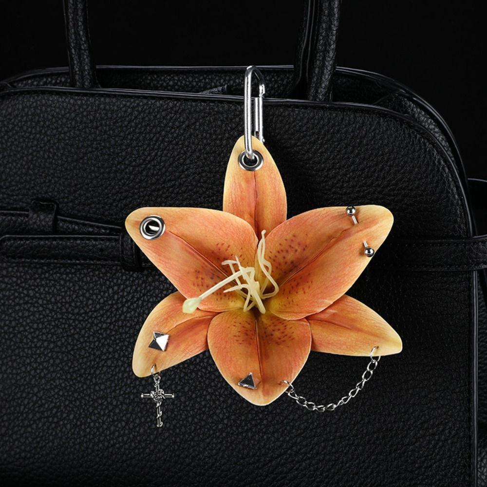 Leaves Phalaenopsis Orchid Keychain Puncture Rivet Bag Pendant  Women Girls
