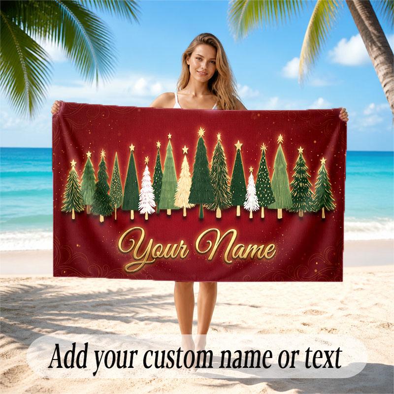 Christmas Winter Theme Soft Beach Towel Personalized Custom Name Text Towel Portable for Beach Pool Travel