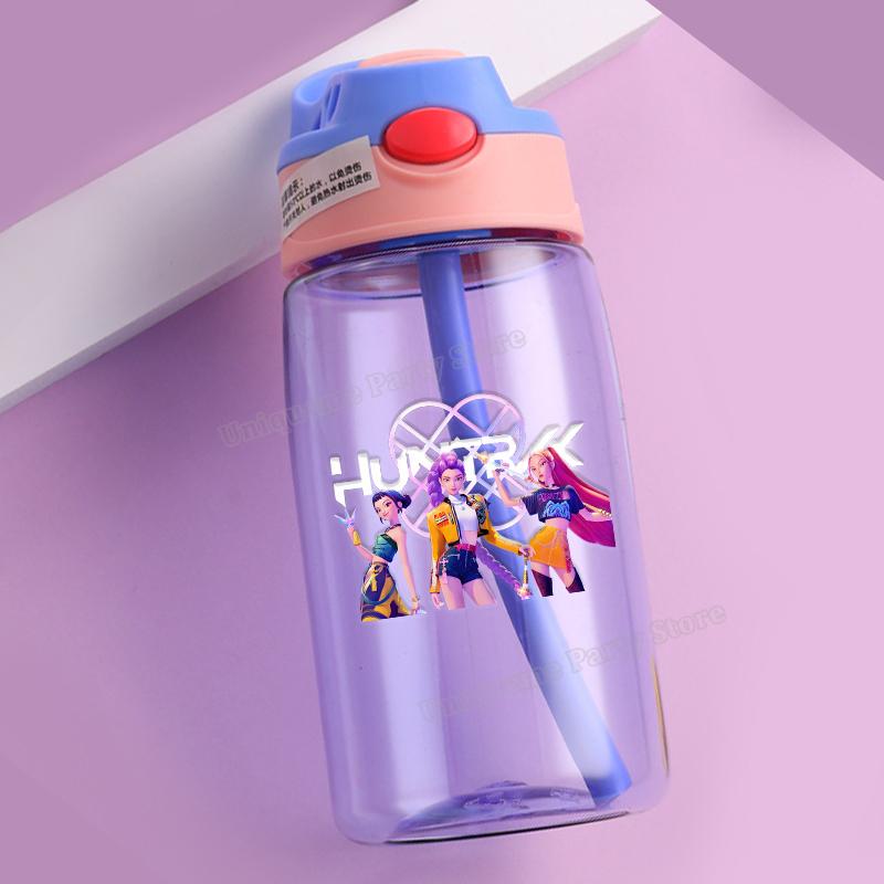 KPop Охотники на демонов Детская бутылка для воды Для улицы Спорт Зои Мира Руми Девочка Стакан с трубочкой Портативная Пластиковая бутылка для напитков Подарок на день рождения