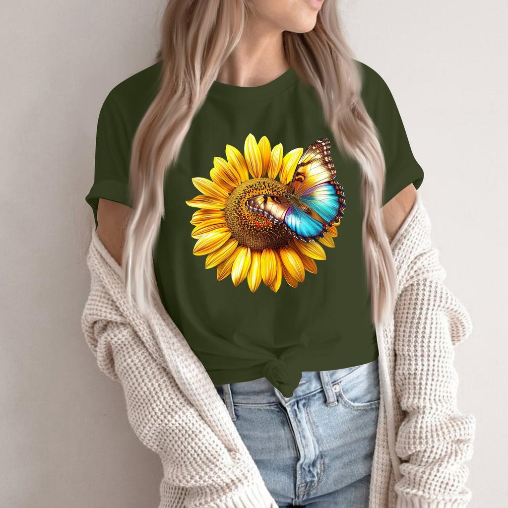 Женская модная повседневная футболка с круглым вырезом и короткими рукавами