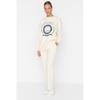 Бежевый вязаный спортивный костюм с принтом с аквалангом TCTAW23EN00016
