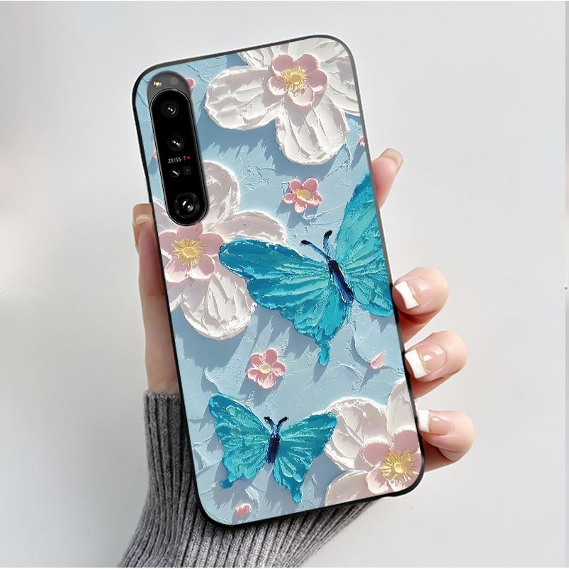 For Sony Xperia 1 VII VI V IV Case Fashion Luxury Flower Butterfly Soft Black TPU Back Cover Ultra thin Shockproof Shell Fundas