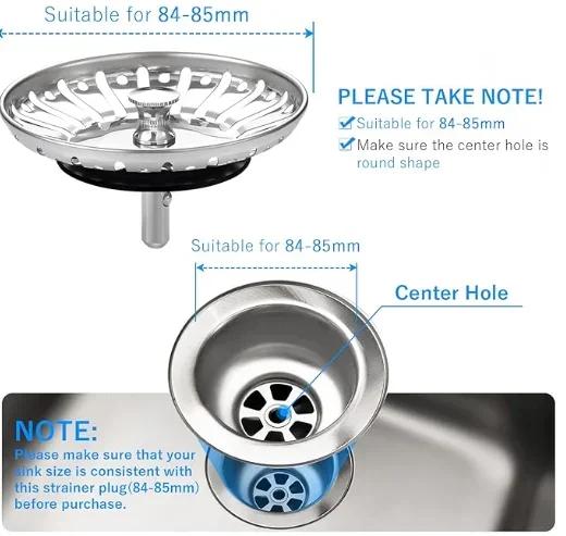 Stainless Steel Sink Filter Bathtub Drain Hair Catcher Kitchen/Bathroom Plug