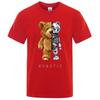 Funny Teddy Bear Robot Graphic Print Tshirt Men Short Sleeve Fashion Casual Clothes Summer Cotton Tees Oversized Street T-Shirts