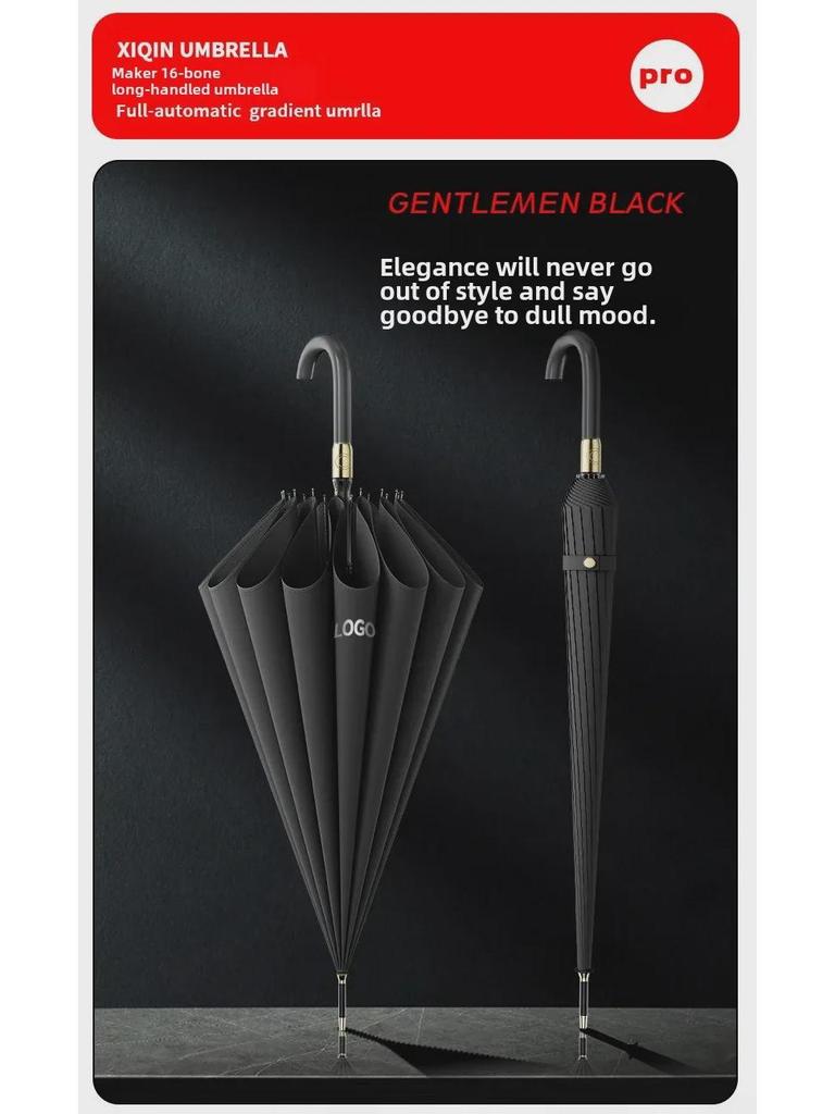 Водонепроницаемый автоматический зонт большого размера с 16 спицами и изогнутой ручкой для мужчин и женщин