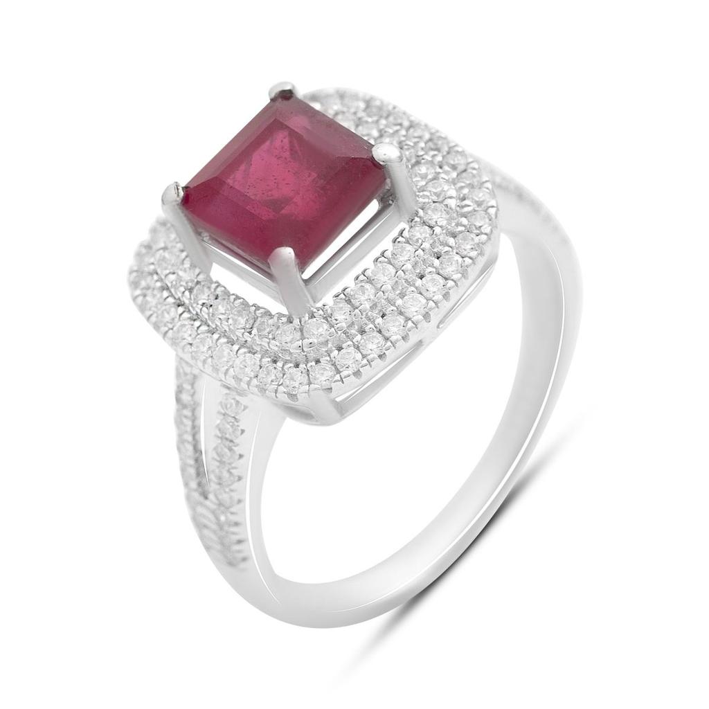 Серебряное кольцо с натуральным рубином 3.673ct, фианитами, вес изделия 4,82 гр (2205050)