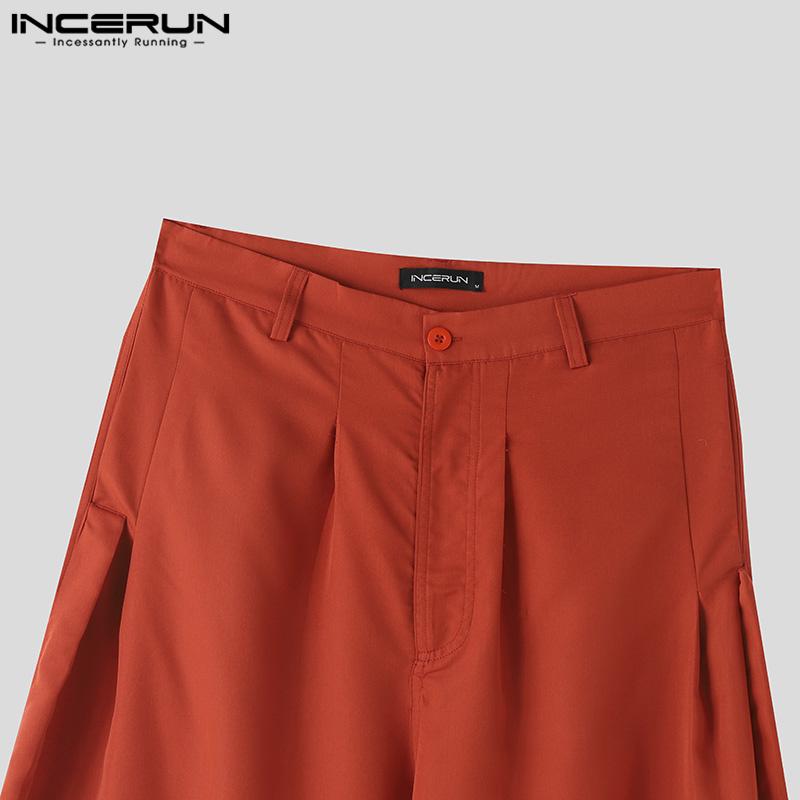 INCERUN Мужские широкие брюки на молнии, свободные длинные брюки-палаццо