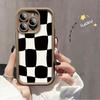 Black White Checkerboard Pattern Printed Fashion Case Flexible Soft Silicone TPU Shell Full Back Cover for iPhone Samsung