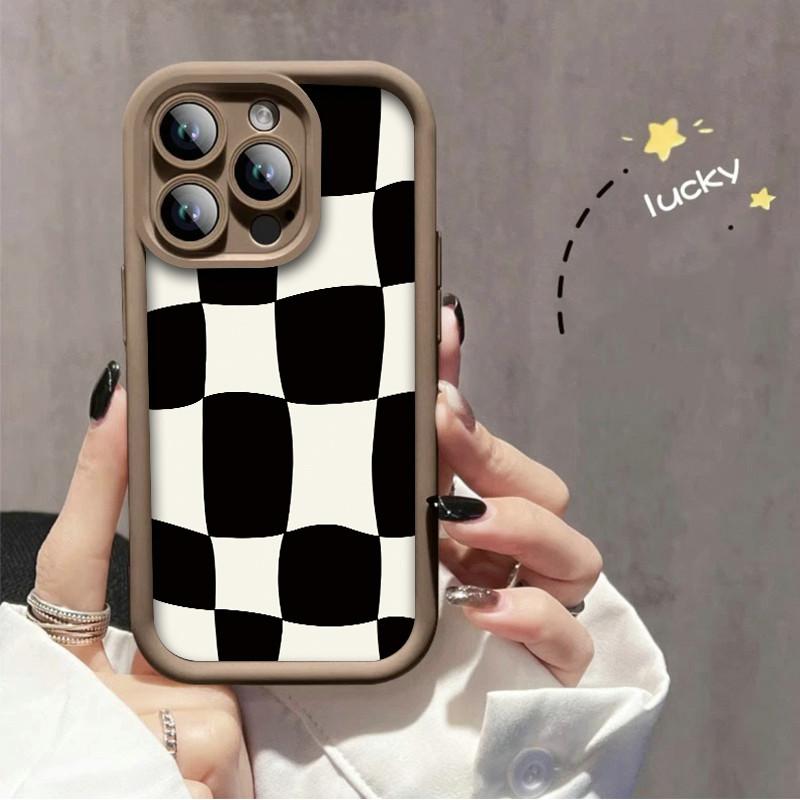 Black White Checkerboard Pattern Printed Fashion Case Flexible Soft Silicone TPU Shell Full Back Cover for iPhone Samsung