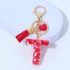 Red A-Z Alphabet Initial Letter Keychain Cute Heart Tassel Resin Charms Keyrings Handbag Charms Car Pendant Trinkets Women Gifts
