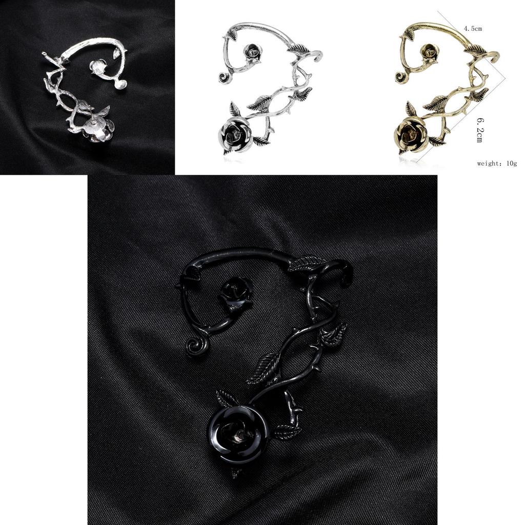 Dark Style Flower Ear Hooks Metallic Jewelry For Female Fashion