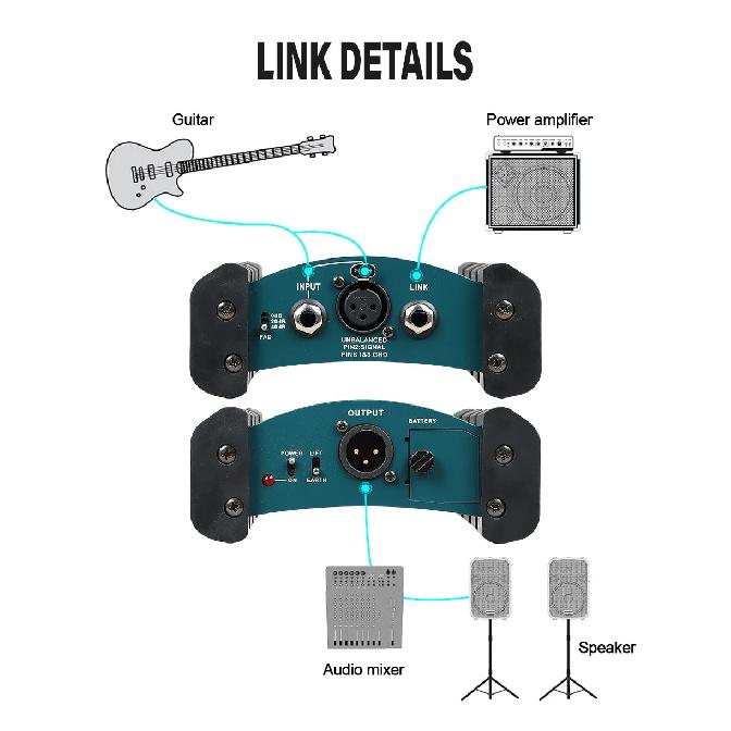 Active Direct Injection Box Single Channel Passive DI Box Balanced and Unbalanced Signal Converter with XLR Interface for Stage
