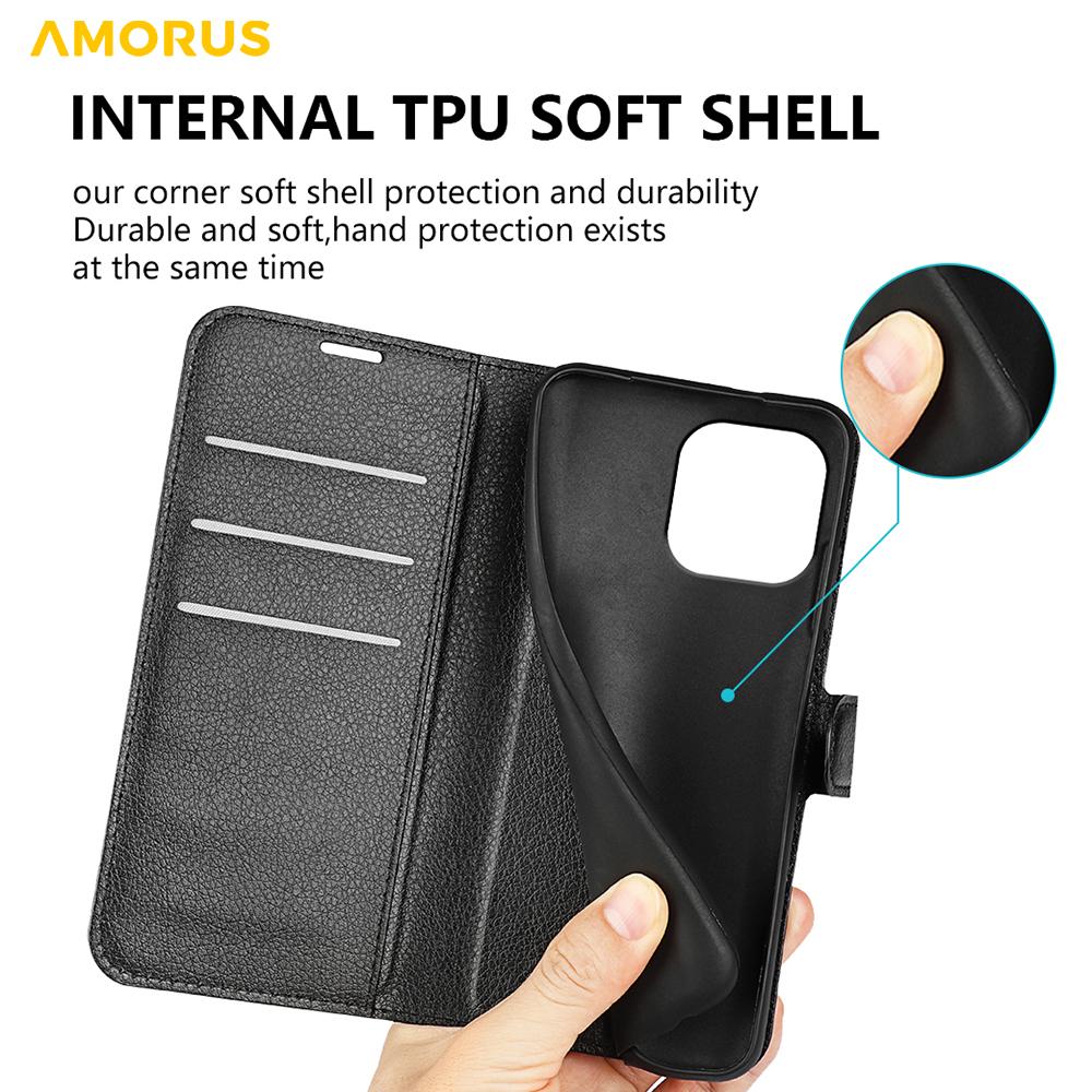 For iPhone 14 Pro Wallet Case Litchi Texture Shockproof Leather Flip Stand Phone Cover