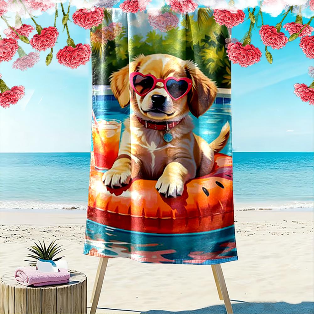 Cute Puppy in Sunglasses on Pool Float Beach towel quick-drying for travel outdoor sports jogging beach and swimming