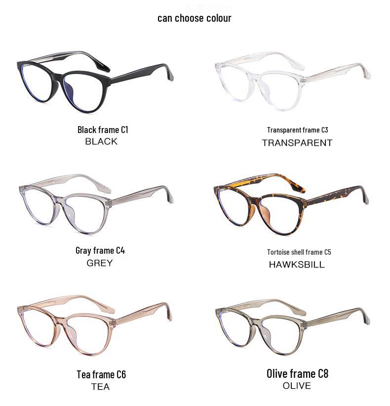 INS Style Cat-Eye TR Frame Glasses: Fit for Prescription, Anti-Blue Light, Large Face Slimming CP9