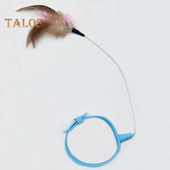 Интерактивная игрушка-ошейник для кошек, дразнящая палочка с разноцветными натуральными перьями и колокольчиком, регулируемый дизайн, самоиграющая игрушка, дразнящая палочка для кошек