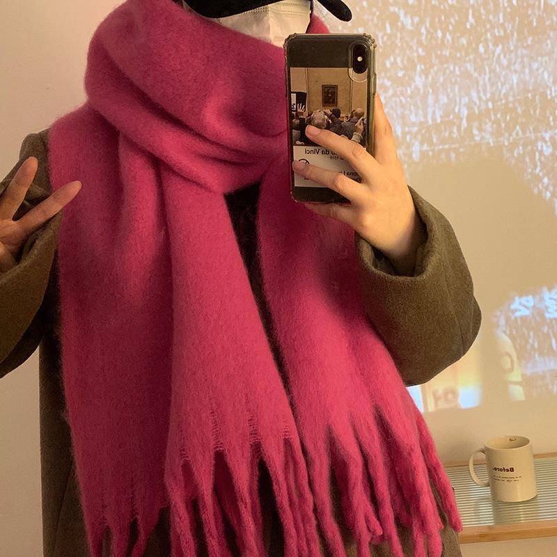 "2024 Winter Versatile Solid White Scarf for Girls - Korean Style"