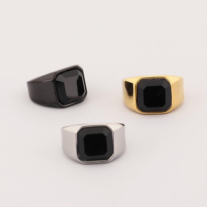 Мужское кольцо Bold Vintage Amber Stone Black Onyx из нержавеющей стали, квадратное, в стиле хип-хоп, готический, панк, байкерский аксессуар