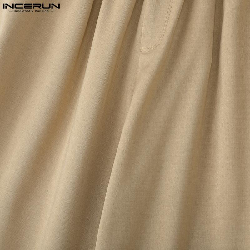 INCERUN Мужские повседневные свободные длинные брюки с высокой эластичной талией и оборками с карманами