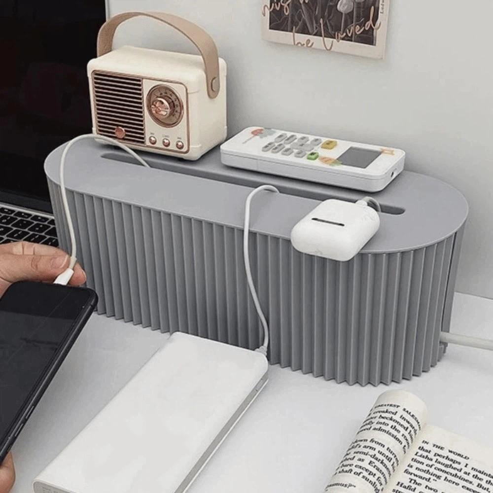 Dustproof Power Strip Cord Hider Large Capacity Socket Board Organizer Box Tabletop