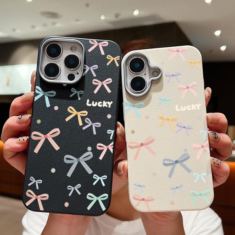 Leather Texture Colorful Bowknot Patterned Phone Case for iPhone 16 Pro 15 14 Plus 13 12 Pro Max 11 Shockproof Soft Tpu Slim Matte Case Cover