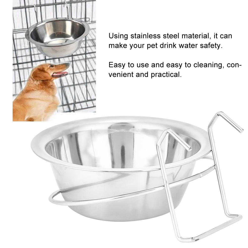 Pet Dog Cat Stainless Steel Hanging Type Bowl Durable Water Food Pot Hanging On Cage with Fixed Bracket