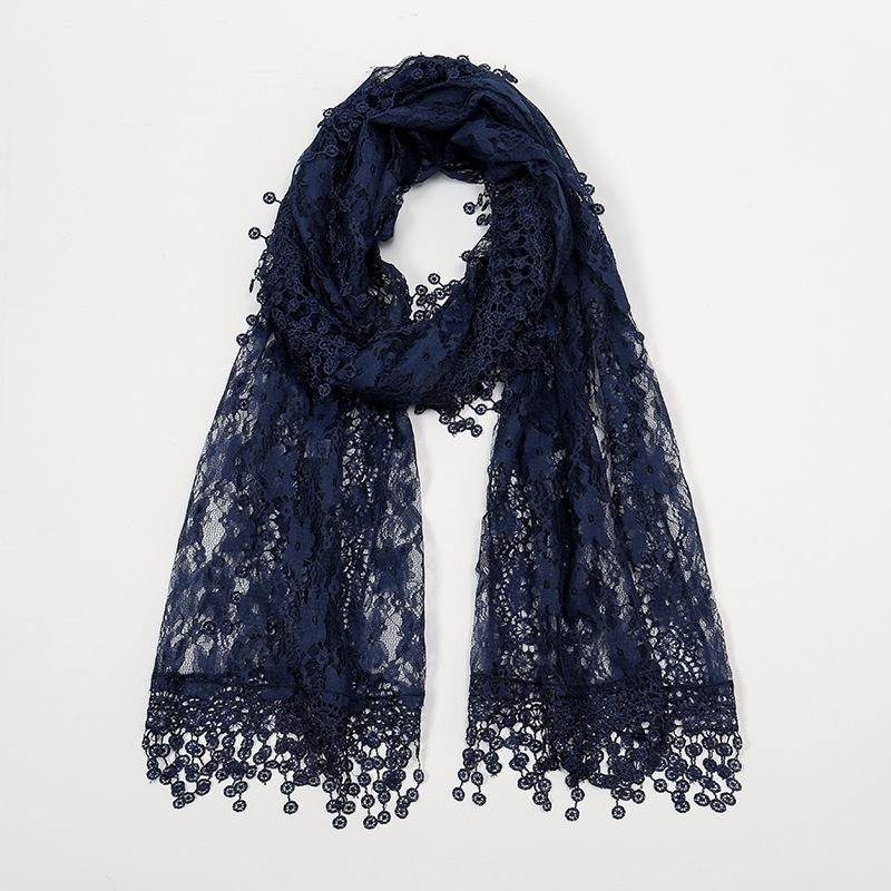 Summer New Solid Color Floral Fringed Shawl, Women's Fashion Thin Plum Blossom with Lace Long Towel