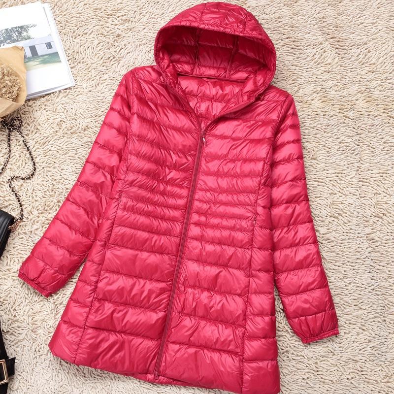 Plus Size White Duck Down Jacket Light-weight Down Jacket Women Inner Cloth Coat Ladies Long Winter Hat Hooded Femal