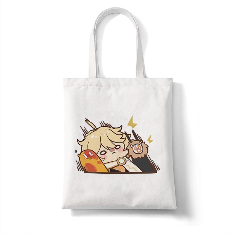 Холщовая сумка-шоппер Genshin Game Kawaii Аниме Сумки для покупок Сумки Сумка на плечо Повседневная сумка Женская эко-сумка большой емкости