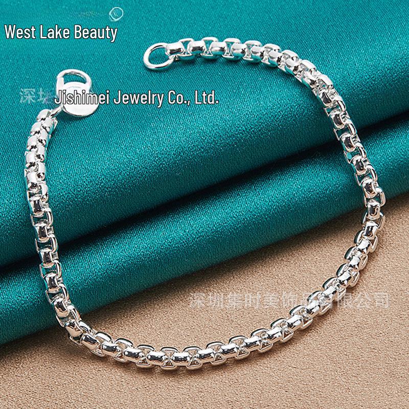West Lake 4mm Silver Round Box Chain Bracelet