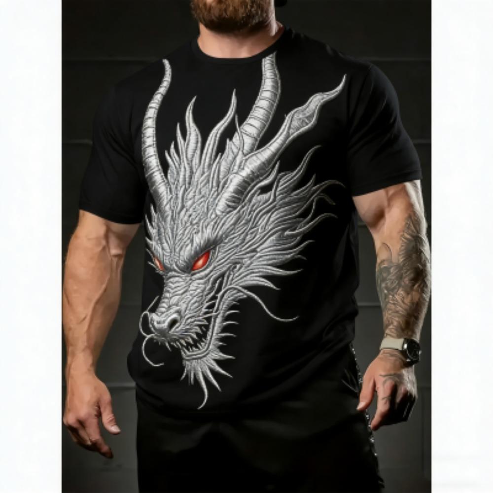 Europe America Summer Men's T-Shirt Dragon Pattern 3D Print Tees Top Loose Short Sleeve Streetwear Vintage Oversized Women T-shirt