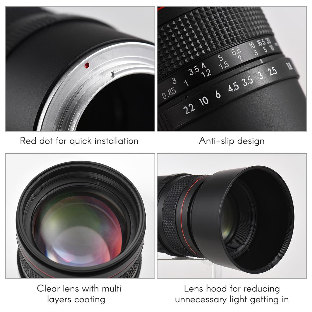 Andoer Средний телеобъектив 85 мм F1,8, полнокадровый портретный объектив с большой диафрагмой, ручная фокусировка