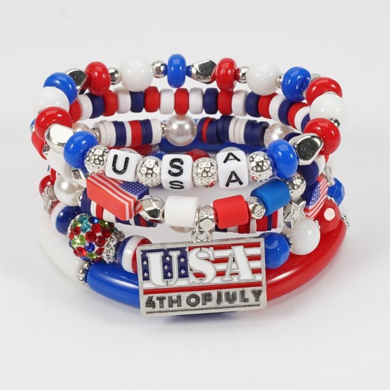 Браслет из искусственного хрусталя Эластичный браслет Браслет на День независимости Ручная работа Наборные браслеты для добавления шарма