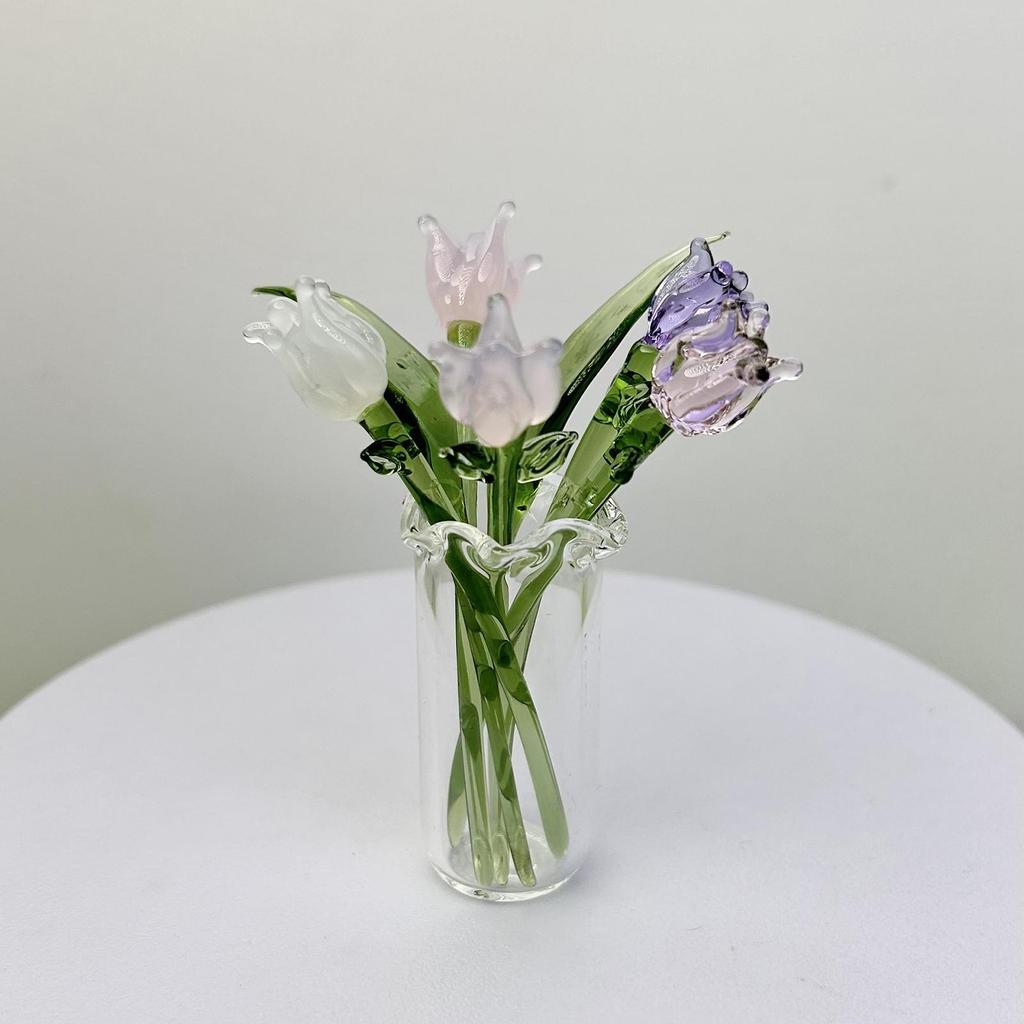 10 Mini Crystal Flower Ornaments, Collectible, Decorative, Gifts, Artificial