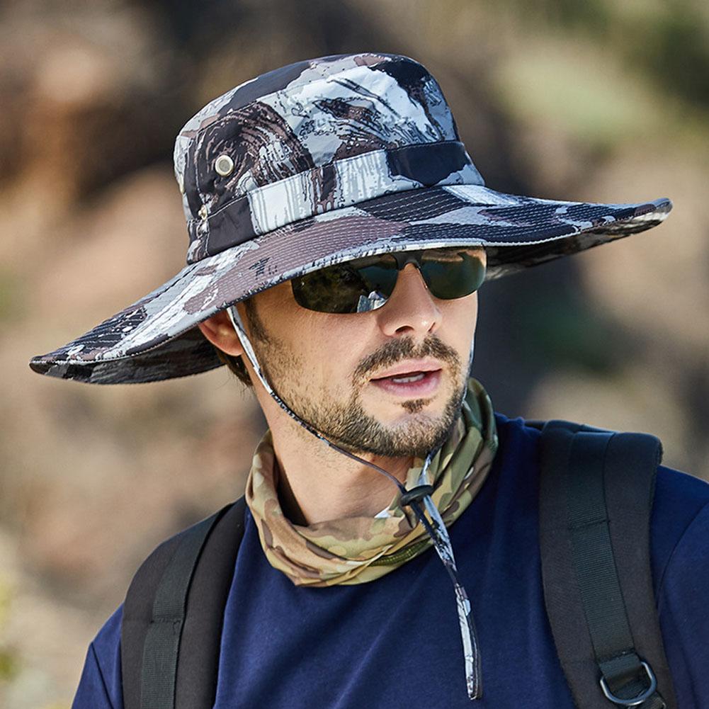 Men Summer Camouflage Sun Hat Big Brim Sunscreen Fisherman Hat For Outdoor Travel Fishing