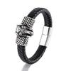 Европейский и американский ретро-браслет из нержавеющей стали со слоном и совой, черный плетеный браслет из натуральной кожи