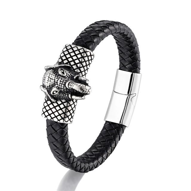 Европейский и американский ретро-браслет из нержавеющей стали со слоном и совой, черный плетеный браслет из натуральной кожи